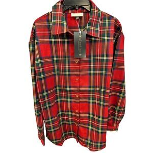 Alredine Bailey's Blossoms Plaid Shirt Top Women's Small Button Down NWT‎